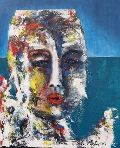 2024 Tyttö joka muuttui koralliksi Akryyli kankaalla 65cm x 55cm